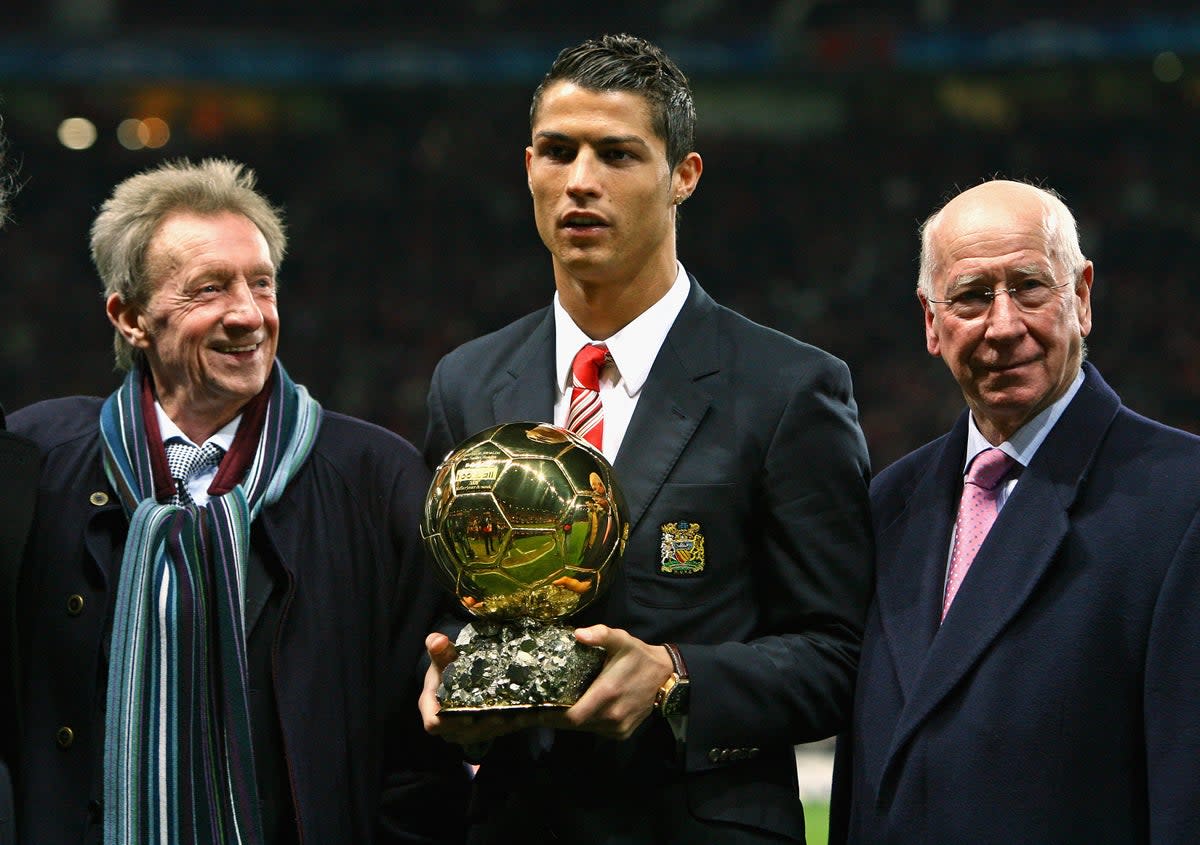 Denis Law, Cristiano Ronaldo and Bobby Charlton all won the Ballon d’Or while at Manchester United (Getty Images)