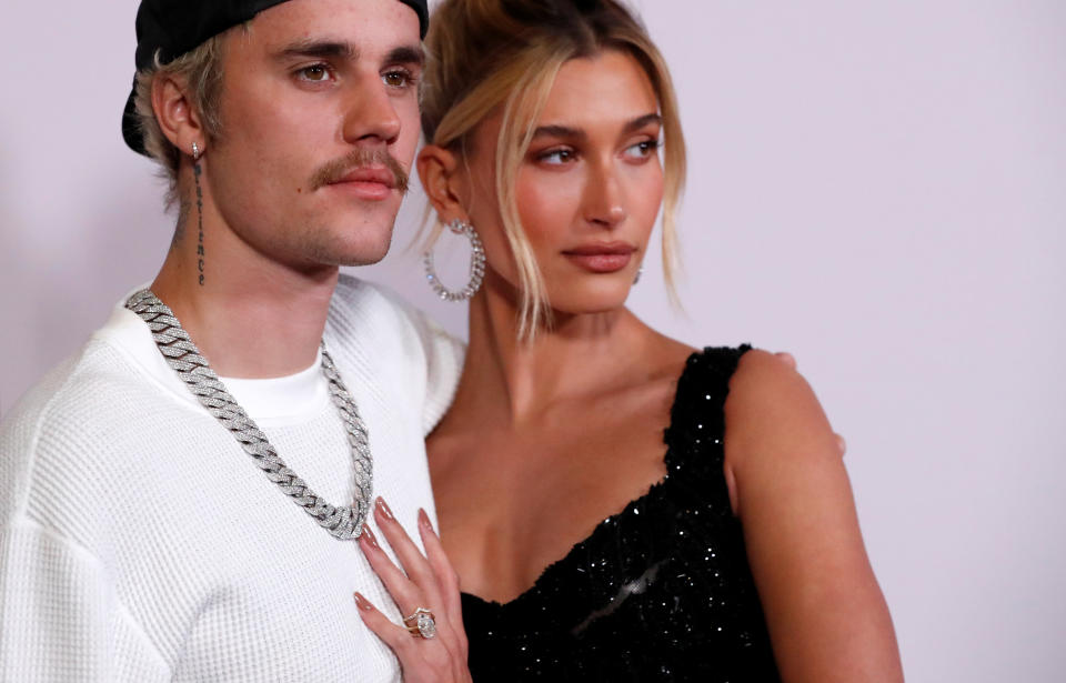 歌手Justin Bieber與妻子Hailey Baldwin。（REUTERS/Mario Anzuoni）