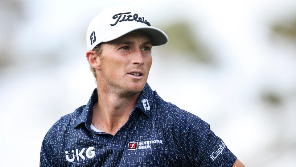 Will Zalatoris watches his shot from the 16th tee during the first round of THE PLAYERS Championship at Stadium Course at TPC Sawgrass