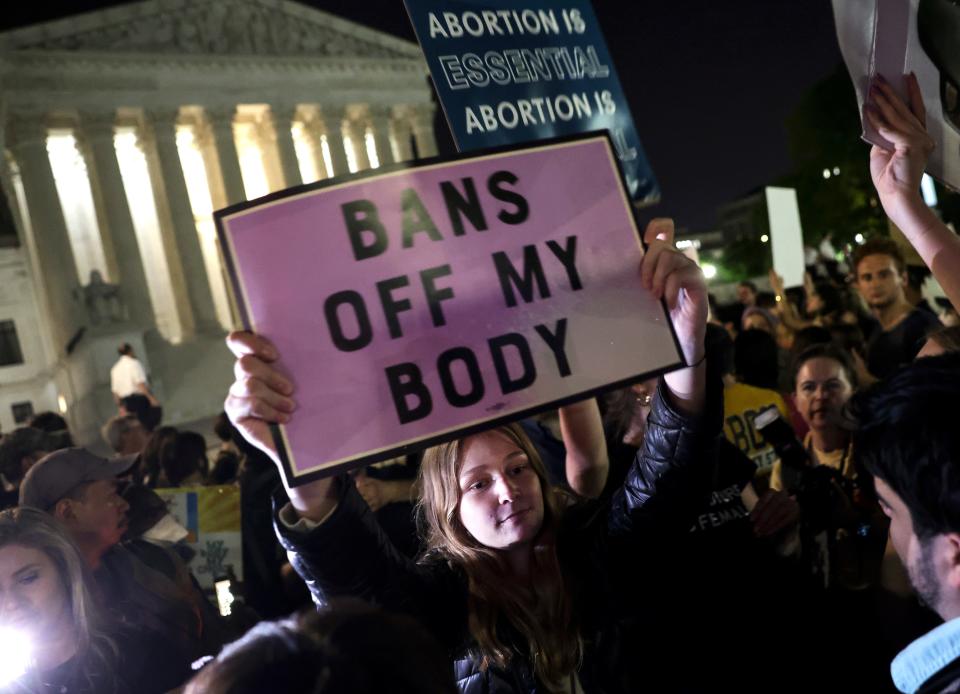 A pro-choice supporter hold a sign outside of the U.S. Supreme Court on May 02, 2022.