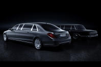 <p>As this official photography makes abundantly clear, Mercedes placed its S-Class limousine of 2015 very much in the class of its <strong>600 Pullman</strong> predecessor. Two engines are available - a twin-turbocharged 4.6-litre <strong>449bhp V8</strong> or a twin-turbocharged <strong>522bhp</strong> 6.0-litre V12. Lengthwise, it’s 6499mm (256in), over a metre longer (41in) than the standard Maybach.</p><p>It offers a series of rear seating layouts, including a four seat vis-à-vis arrangement behind an electrically operated partition. Priced new at €500,000 (roughly £417k and $570,000), there are a few used examples out there around the world, but you’ll have to ask extremely nicely to find out how much current owners want for them.</p>