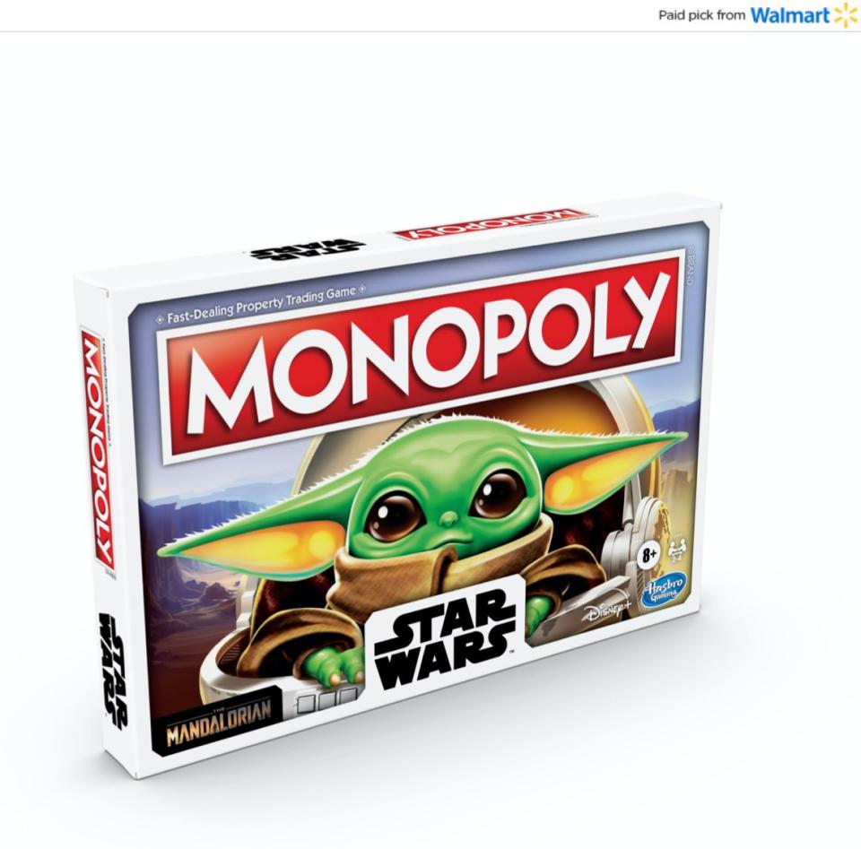 This isn't your mom's version of "Monopoly." This edition includes different Baby Yoda tokens and <i>forces</i> players to buy and trade objects that were shown on the show. <a href="https://www.walmart.com/ip/Monopoly-Star-Wars-The-Child-Board-Game-for-Ages-8/631741104?sourceid=aff_ov_338446cb-ecfc-4727-be8a-820e84f07845&amp;veh=aff&amp;wmlspartner=aff_ov_338446cb-ecfc-4727-be8a-820e84f07845&amp;cn=FY21-Holiday-Gifting_st_hw_aff_nap_ov_snl_oth" target="_blank" rel="noopener noreferrer">Find it for $14 at Walmart</a>.