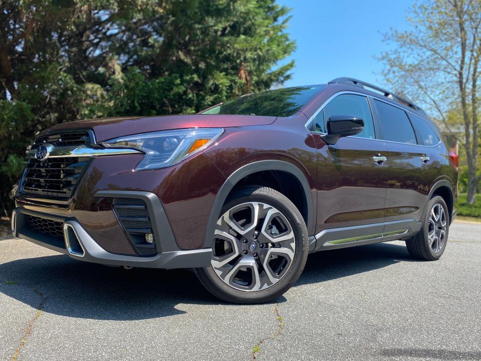 The front left of a 2024 Subaru Ascent Touring with 20-inch wheels.