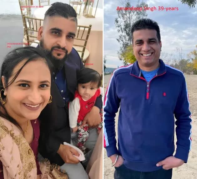 Parents Jasleen Kaur, 27, and Jasdeep Singh, 36; their 8-month-old daughter, Arrohi Dheri; and the child's uncle, Amandeep Singh, 39, were found dead Wednesday night after they were kidnapped from a trucking business on Monday. (Photo: MERCED COUNTY SHERIFF'S OFFICE)