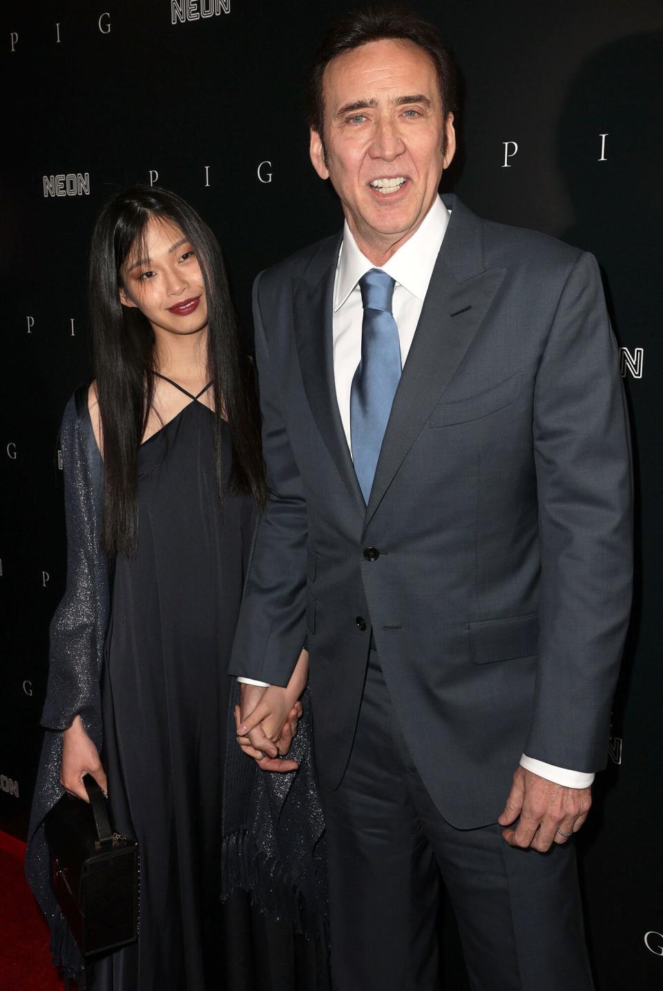 Riko Shibata and Nicolas Cage attend the Los Angeles premiere of Neon's "Pig" at Nuart Theatre on July 13, 2021 in West Los Angeles, California
