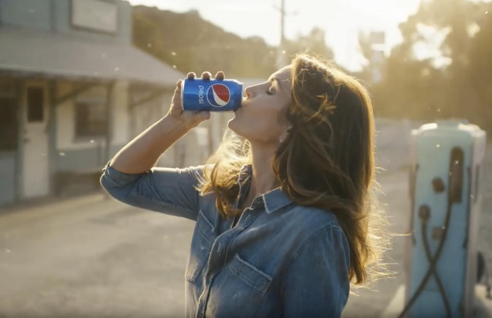 Cindy Crawford in a scene from Pepsi’s Super Bowl spot. (PepsiCo via AP)