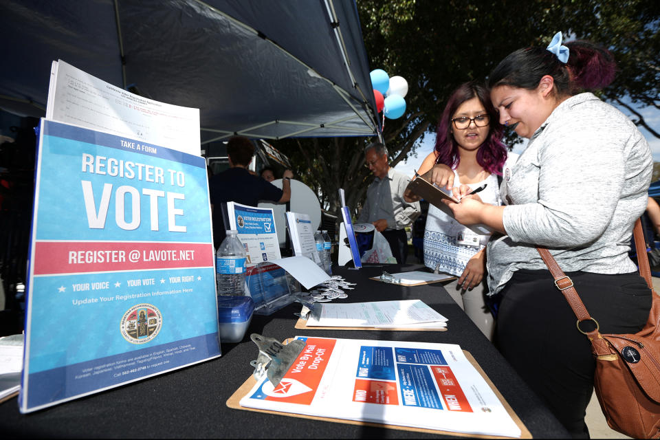 Marissa Jimenez, 22, registers to vote on National Voter Registration Day at the Los Angeles County Registrar-Recorder/County Clerk's office in Norwalk, Los Angeles, Calif., on Sept. 27, 2016. (Photo: Lucy Nicholson/Reuters)