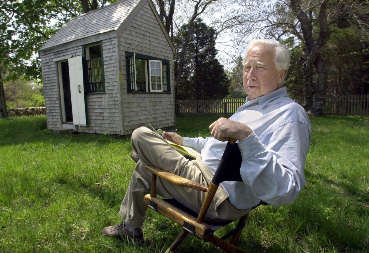 Writer and historian David McCullough appears at his Martha's Vineyard home in West Tisbury, Mass., on May 12, 2001. McCullough, the Pulitzer Prize-winning author whose lovingly crafted narratives on subjects ranging from the Brooklyn Bridge to Presidents John Adams and Harry Truman made him among the most popular and influential historians of his time, died Sunday in Hingham. He was 89.