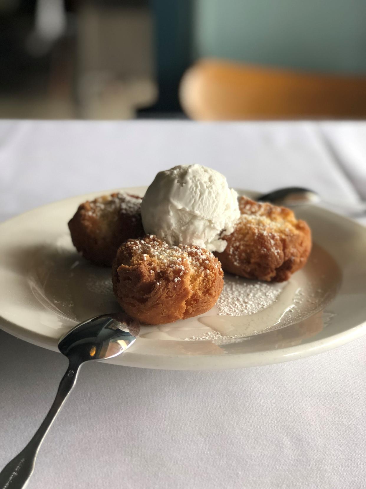 The ginger doughnuts with coconut sorbet are the perfect ending to a dinner at Tsunami.