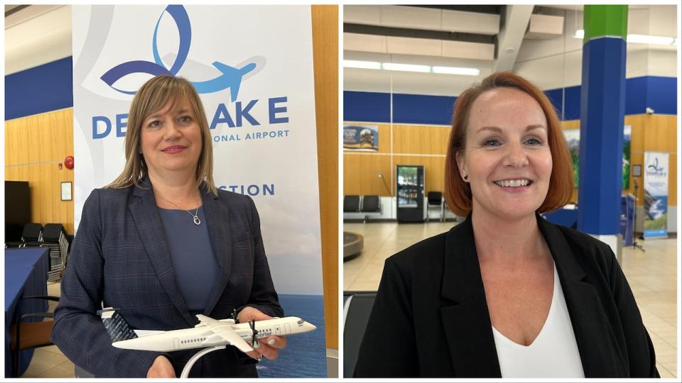 Deer Lake Airport CEO Tammy Priddle, left, and Go Western Newfoundland Executive Director Kristy Hoddinott said the arrival of new flights is a big boost for the local tourism industry.