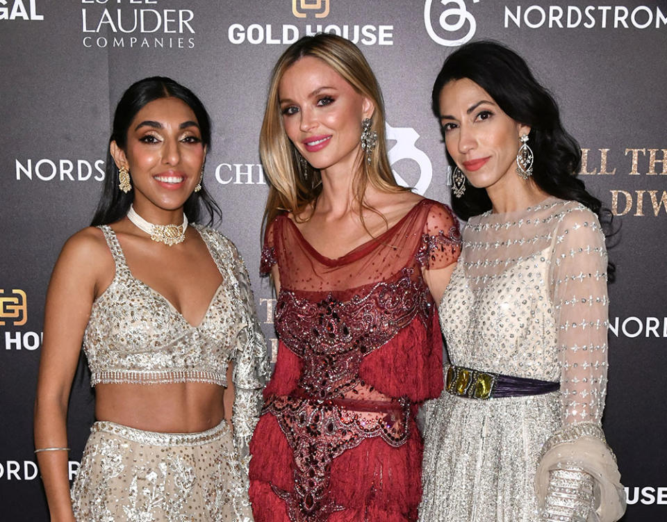 Rupi Kaur, Georgina Chapman and Huma Abedin attend the New York City All That Glitters Diwali Ball at The Pierre Hotel on October 28, 2023 in New York City.