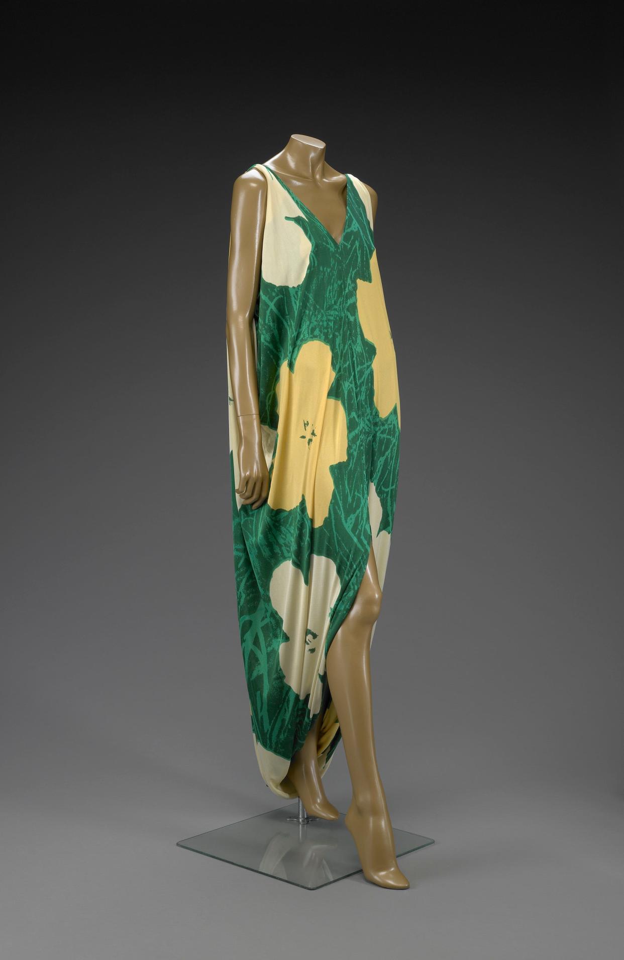 A Halston gown included in the Des Moines Art Center’s “Halston and Warhol: Silver and Suede” show.