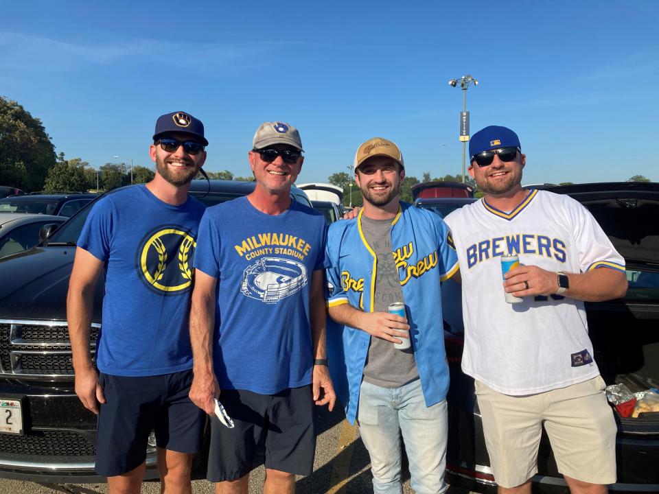 The Milwaukee Brewers are often a topic of conversation in the Kolasinski family of New Berlin. From left: Zach, Doug, Ryan and Jake Kolasinski tailgate before the Brewers' first game against the Arizona Diamondbacks.