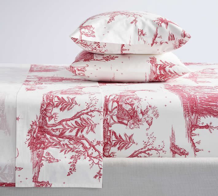 13) Santa Toile Organic Cotton Sheet Set in Queen