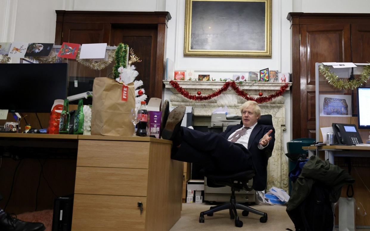 The Prime Minister in his office in December. He is hoping for donations to spruce up the decor - ANDREW PARSONS