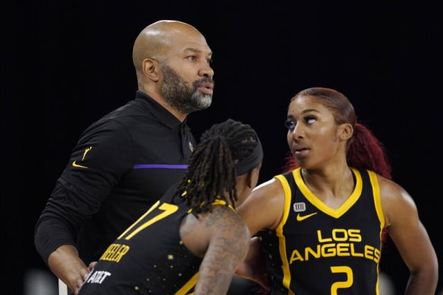 Los Angeles Sparks guard Te'a Cooper (2) poses during media day