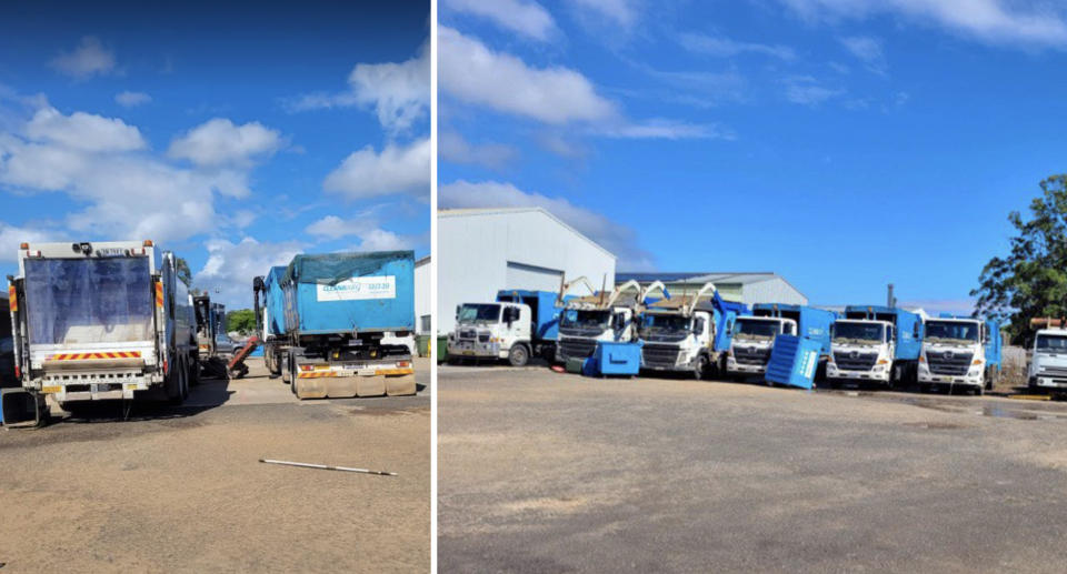 Shane Tildesley's fleet of Cleanaway trucks. He lost 12 trucks and two trailers.: Shane Tildesley