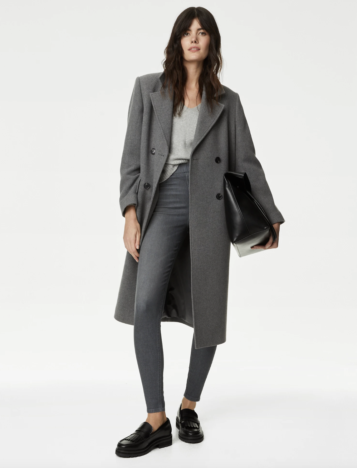 Dress this pair of jeggings up with loafers, a cosy knit and smart wool coat. (Marks & Spencer)