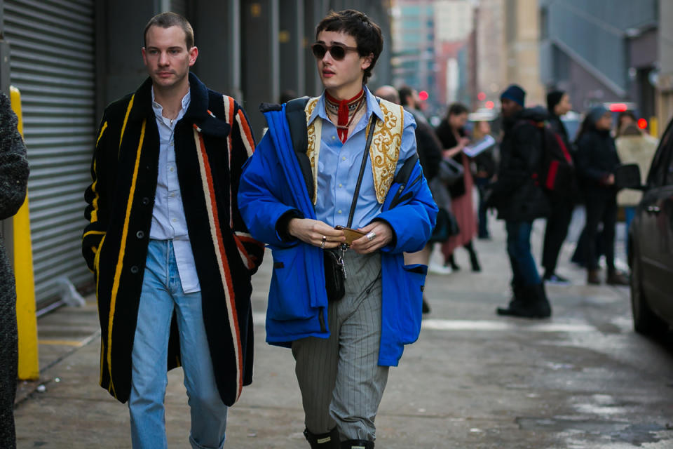 Artfully layered show-goers after Dion Lee at New York Fashion Week.