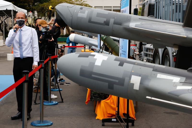 Taiwan's Defence Ministry showcases its domestically developed drones to the press in Taichung