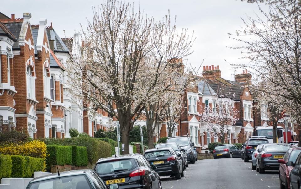 Street of houses in Wimbledon south west London UK