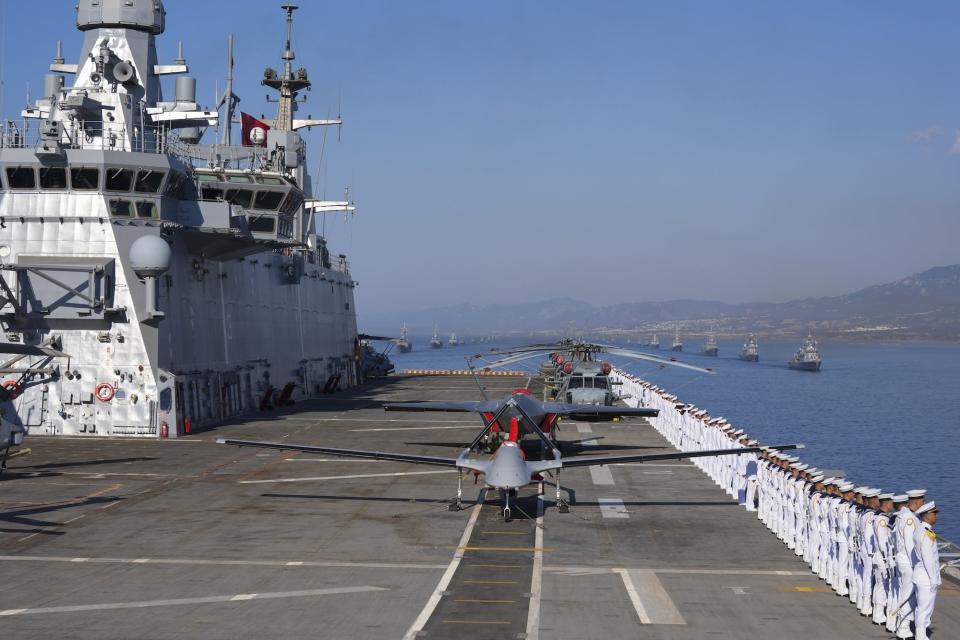 In July, Turkey's TCG Anadolu participated in a parade carrying the Bayraktar TB-3 and Bayraktar KIZILELMA drones.