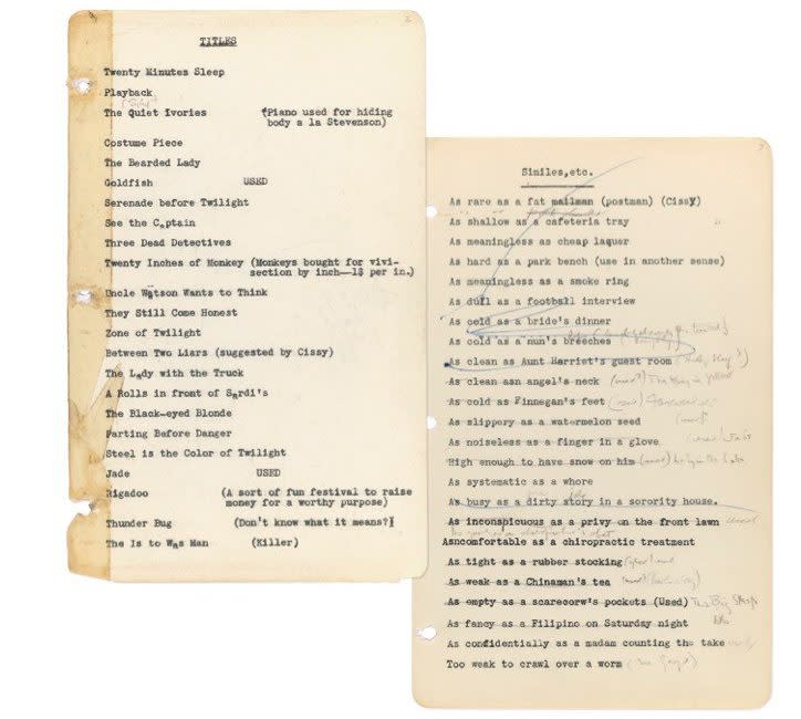 Raymond Chandler’s lists of similes and titles