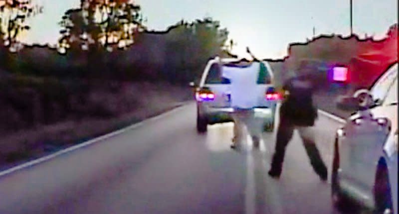 Dash cam video shows Terence Crutcher with hands above his head (screen grab)