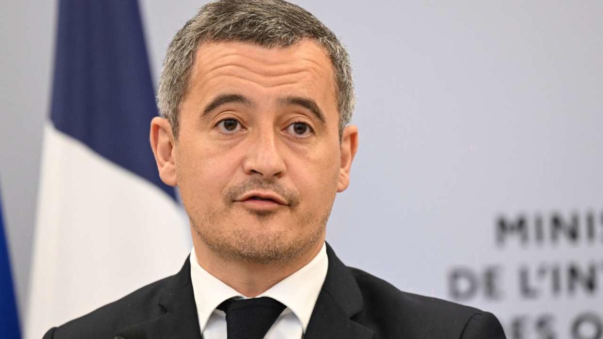 France's Interior Minister Gerald Darmanin addresses his New Year wishes to the ministry agents in Paris, on January 25, 2023. (Photo by Bertrand GUAY / AFP)