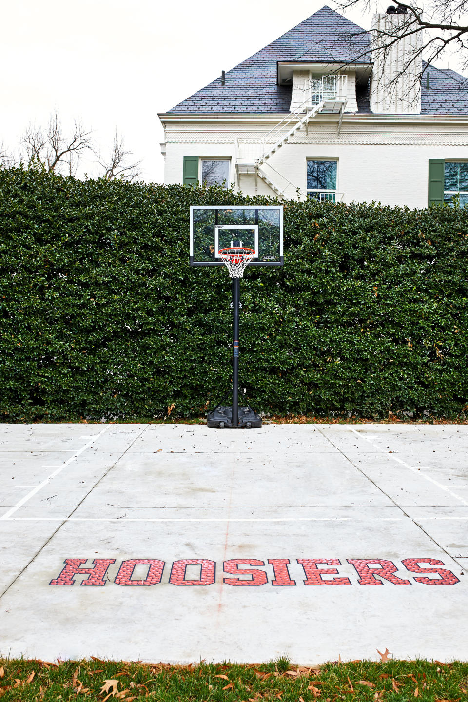 The Pence family added the logo <a href="https://www.washingtonpost.com/lifestyle/magazine/new-curtains-a-beehive-and-a-basketball-court-the-pences-at-the-vice-presidents-residence/2018/04/12/c3817dec-18cb-11e8-92c9-376b4fe57ff7_story.html" target="_blank" rel="noopener noreferrer">from the movie "Hoosiers"</a> for their time at the residence. (Photo: The Washington Post via Getty Images)