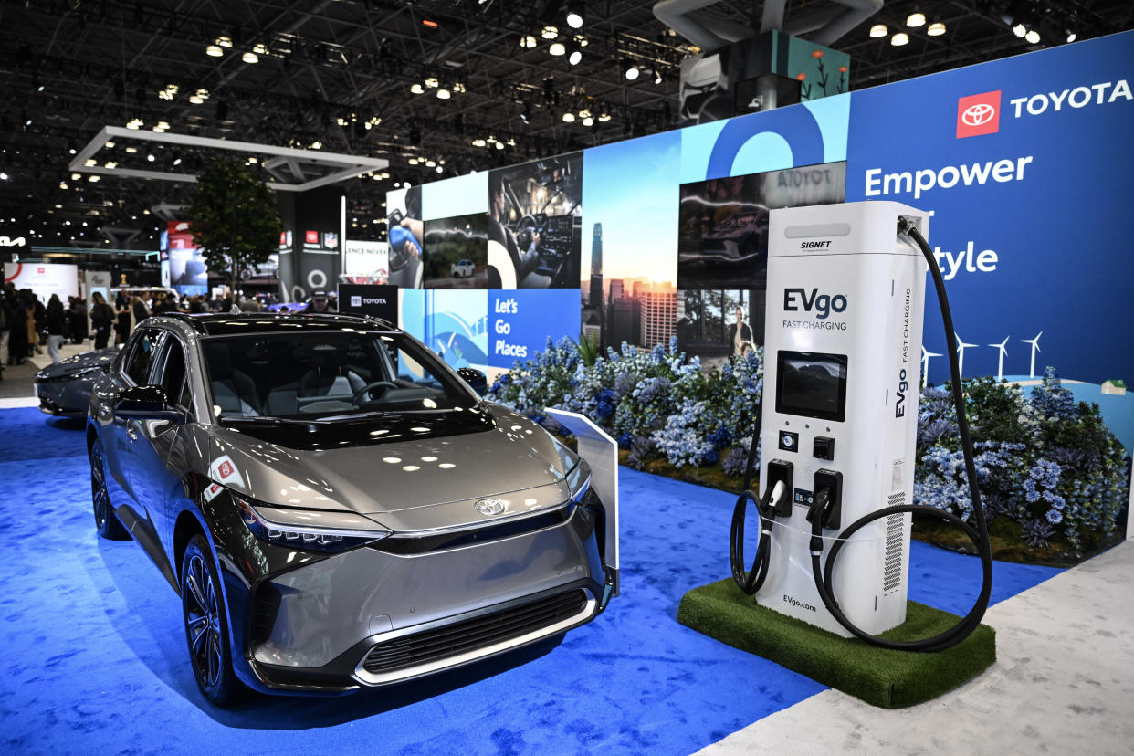 NEW YORK, UNITED STATES - MARCH 27: Toyota vehicles are displayed during the New York International Auto Show 2024, where automobile manufacturers introduce their newest models to the world, in New York, United States on March 27, 2024. (Photo by Fatih Aktas/Anadolu via Getty Images)