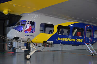 Santa Claus appears onboard Goodyear's Blimp "Wingfoot One" during a past U.S. Marine Corps Reserve Toys for Tots program.