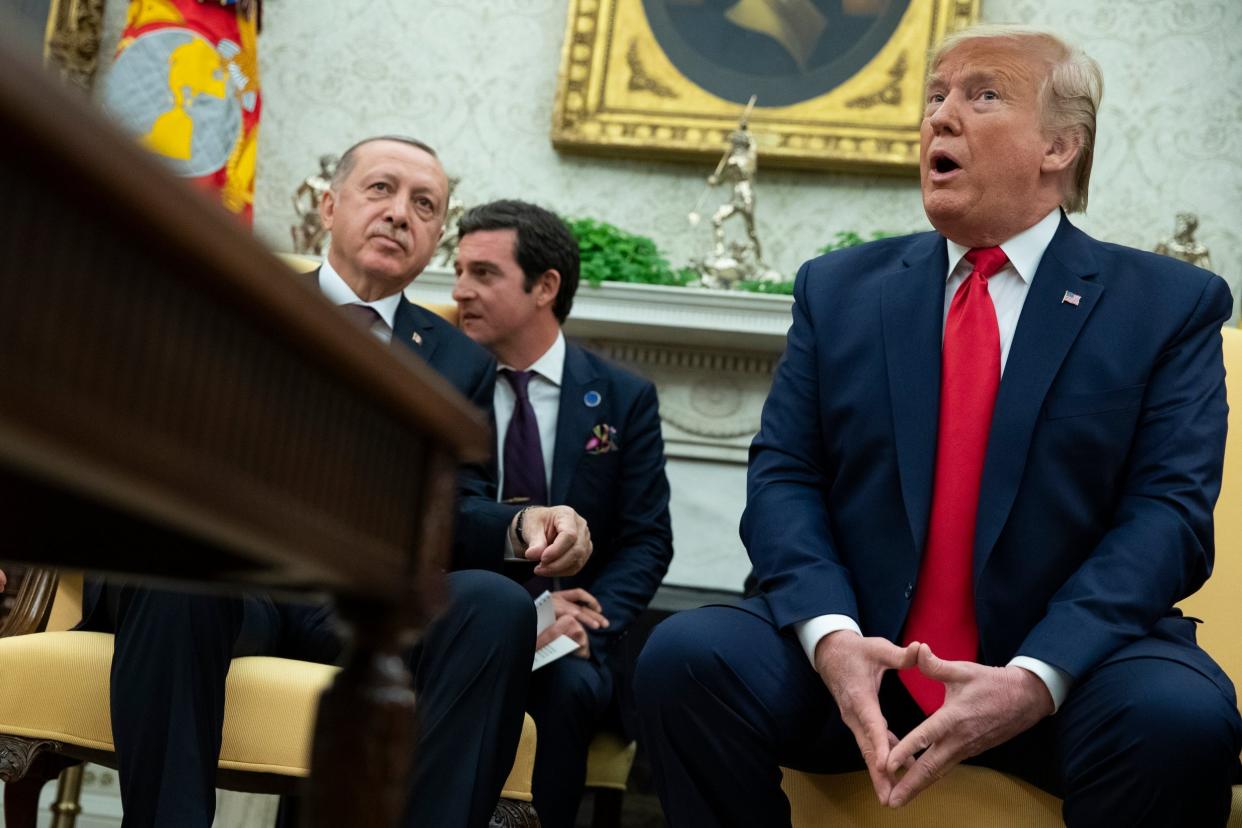 Donald Trump speaks to the media during a meeting with Recep Tayyip Erdogan: AP