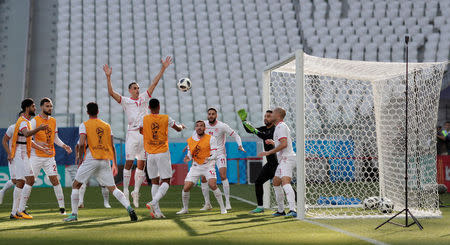 Soccer Football - World Cup - Tunisia Training - Volgograd Arena, Volgograd, Russia - June 17, 2018 Tunisia players during training REUTERS/Ueslei Marcelino