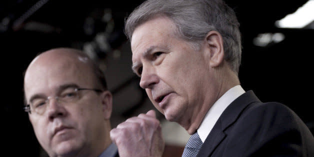 Rep. Jim McGovern, D-Mass., left, accompanied by Rep. Walter Jones, R-N.C., take part  a news conference on Capitol Hill in Washington, Thursday, May 5, 2011, announcing their bipartisan bill calling for an exit strategy for U.S. forces from Afghanistan. (AP Photo/Harry Hamburg) (Photo: )