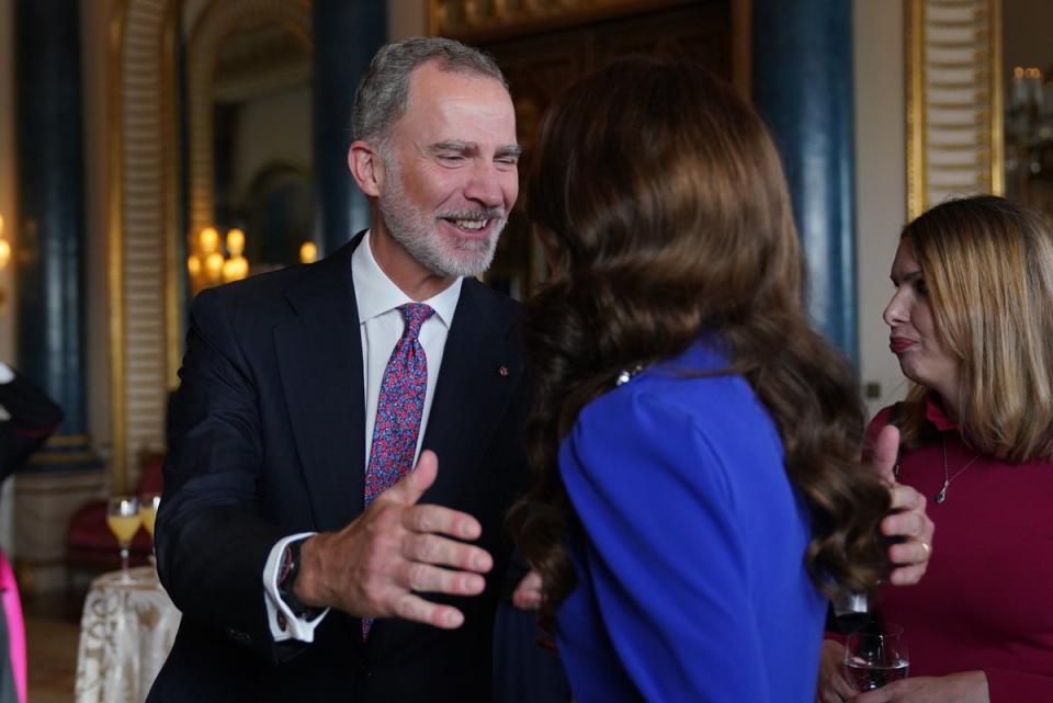 Felipe VI of Spain with the Princess of Wales at a reception at Buckingham Palace (PA)