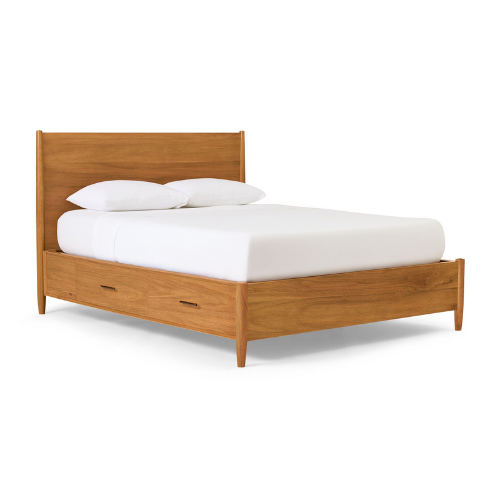 medium-wood colored storage bed against white background