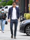 <p>Ryan Reynolds takes a solo walk on May 13 in N.Y.C.'s Tribeca neighborhood.</p>