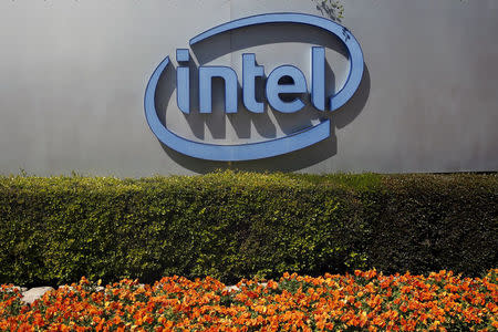 FILE PHOTO: The logo of Intel, the world's largest chipmaker, is seen at their offices in Jerusalem, April 20, 2016. REUTERS/Ronen Zvulun/File Photo