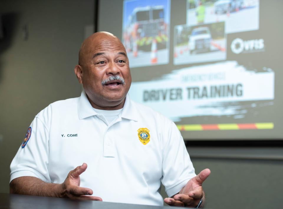 Escambia County Fire Rescue's Assistant District Fire Chief Yoshimi Core talks about his career and being named the 2022 Volunteer Fire Officer of the Year by the Florida Fire Chiefs' Association during an interview at the Escambia County Public Safety building in Pensacola on Wednesday, Jan. 11, 2023.