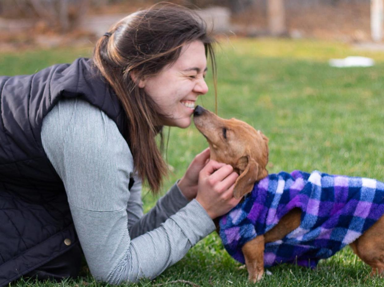 Jori Kerr with a dog.