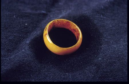 A finger ring recovered from the shipwreck of an 83-foot long ship which belonged to King Kamehameha II, aka Liholiho, the second king of Hawaii, is seen courtesy of the Smithsonian National Museum of American History (SI/NMAH). REUTERS/Harold Dorwin/Smithsonian National Museum of American History/Handout