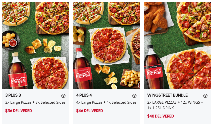 Screenshot of discounts on the Pizza Hut website.