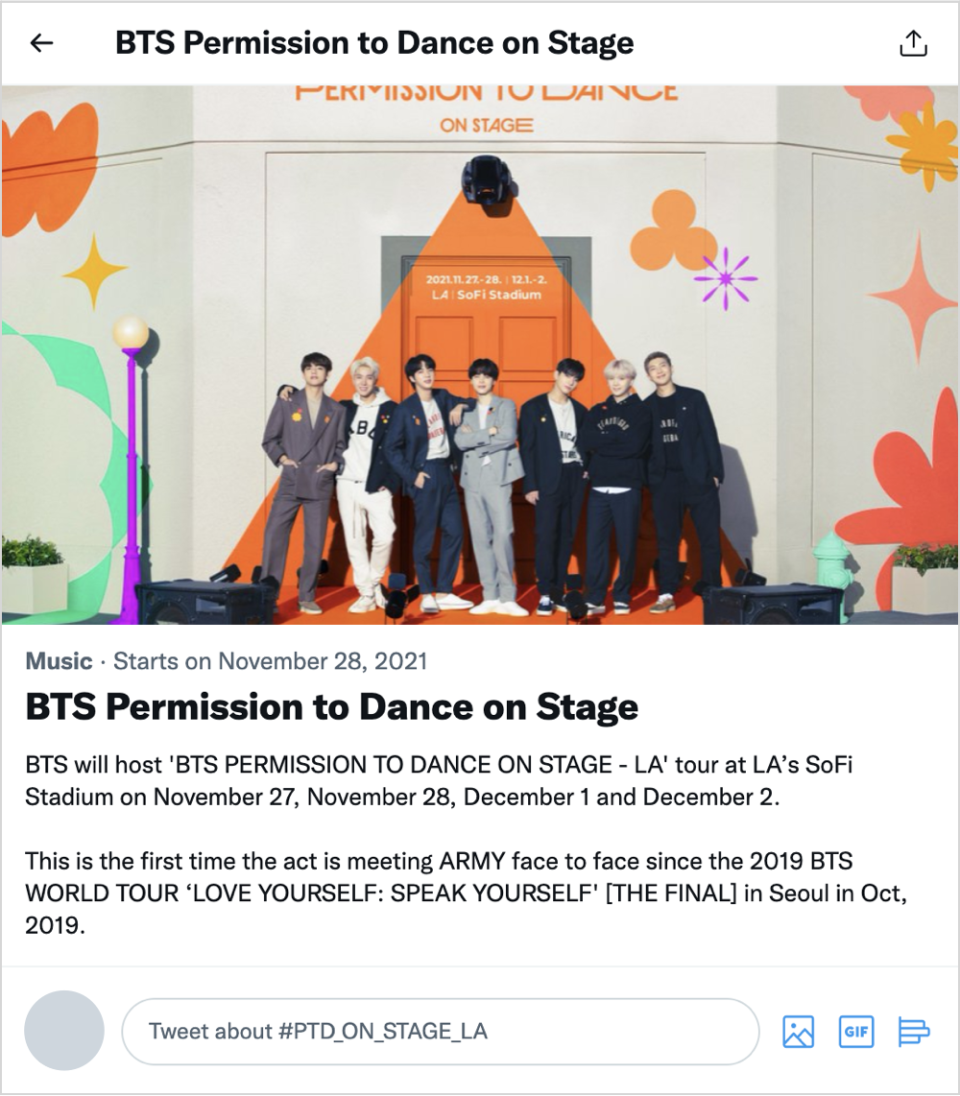 'BTS Permission to Dance on Stage' Live Event Page
