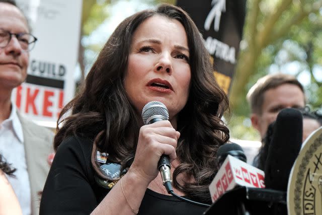 Spencer Platt/Getty SAG-AFTRA president Fran Drescher addresses picketers at New York City Hall