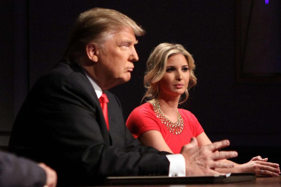 <p>Bill Tompkins/Getty</p> Donald and Ivanka Trump during a live filming of "The Celebrity Apprentice" on May 16, 2020, in New York City