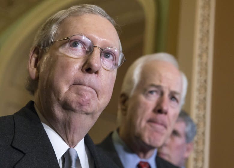 Senate Majority Leader Mitch McConnell (R-Ky.), left, and Senate Majority Whip John Cornyn (R-Texas).