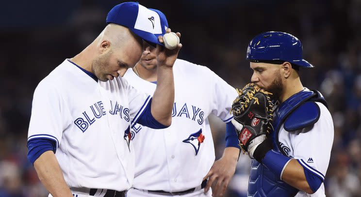 J.A. Happ, Russell Martin. Justin Smoak, Kevin Pillar, MLB, Blue Jays, Toronto Blue Jays