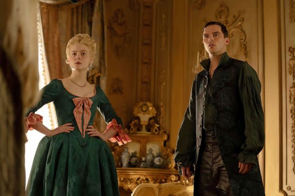 PHOTO: Elle Fanning and Nicholas Hoult appear in an episode of the Hulu series 'The Great'. (Gareth Gatrell/Hulu)