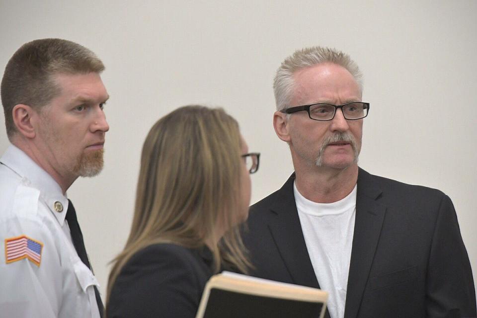 In a file photo, Steven M. Foley tries to speak out of turn during his arraignment for murder in Worcester Superior Court Jan. 3, 2019.